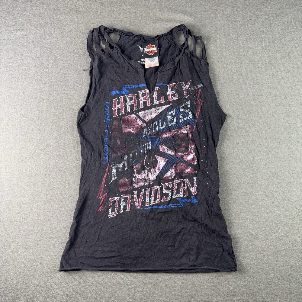 Harley-Davidson Womens Tank Top Black Graphic Rhinestone Small 2016 5W32879014